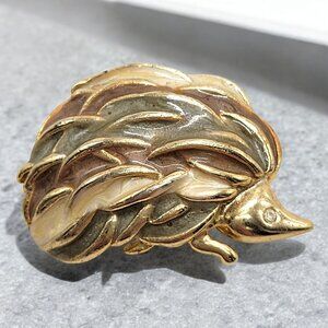 Vintage Hedgehog Enamel & Gold-Tone Brooch Pin